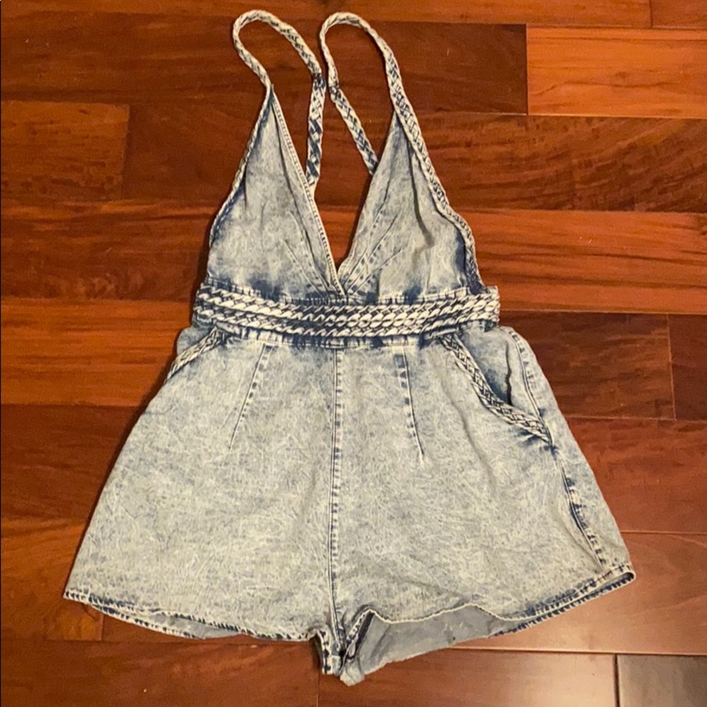 Light wash denim romper